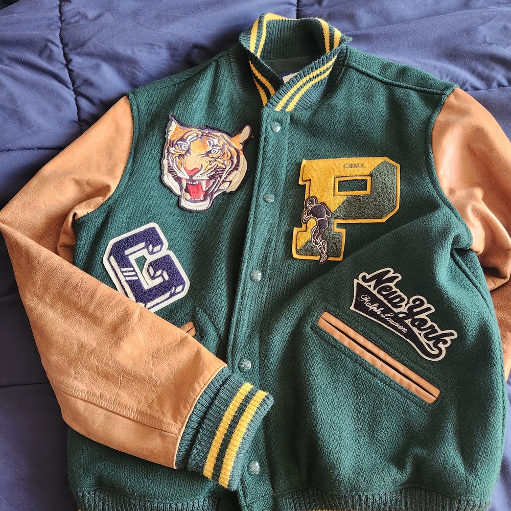 Ralph Lauren Green and Tan Varsity Jacket